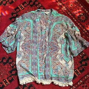 Umgee Turquoise Paisley Kimono with Fringe
